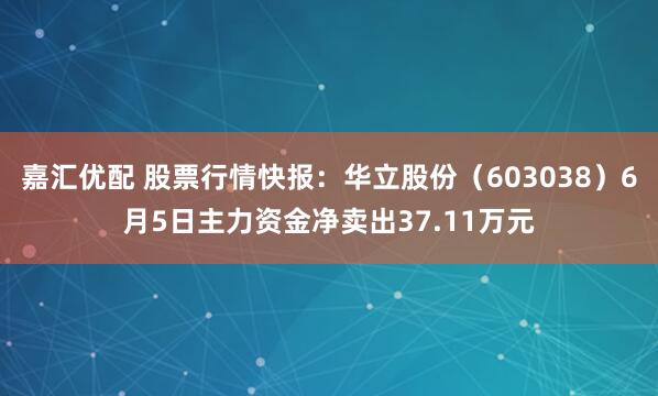 嘉汇优配 股票行情快报：华立股份（603038）6月5日主力资金净卖出37.11万元
