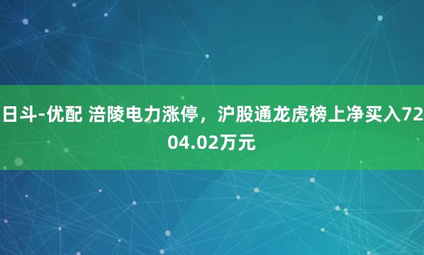 日斗-优配 涪陵电力涨停，沪股通龙虎榜上净买入7204.02万元